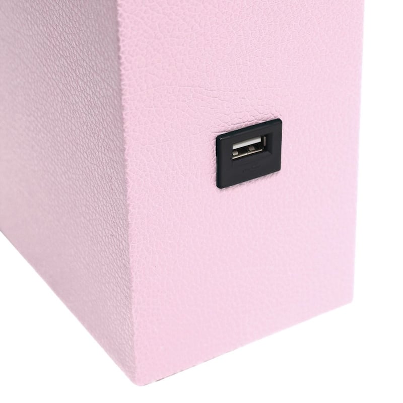 Modern Leather Table Lamp with USB and White Fabric Shade
