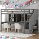 preview thumbnail 19 of 34, Twin Loft Bed with Storage Staircase, Double Desks and Shelves, White