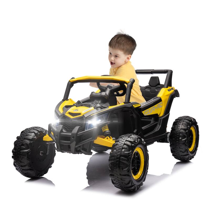 12V LED Lights UTV ride on car for kid with Remote Control,3-Point Safety Harness and Music Player - Yellow