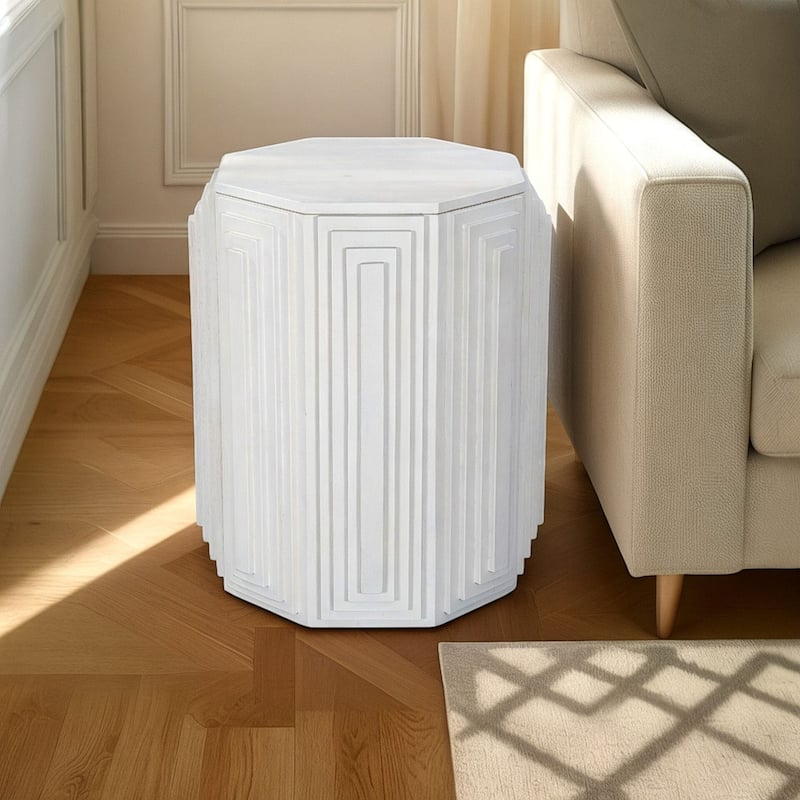 Geometric Design Octagonal Side Table - Solid Mango Wood Artisan Handcrafted Wood Furniture