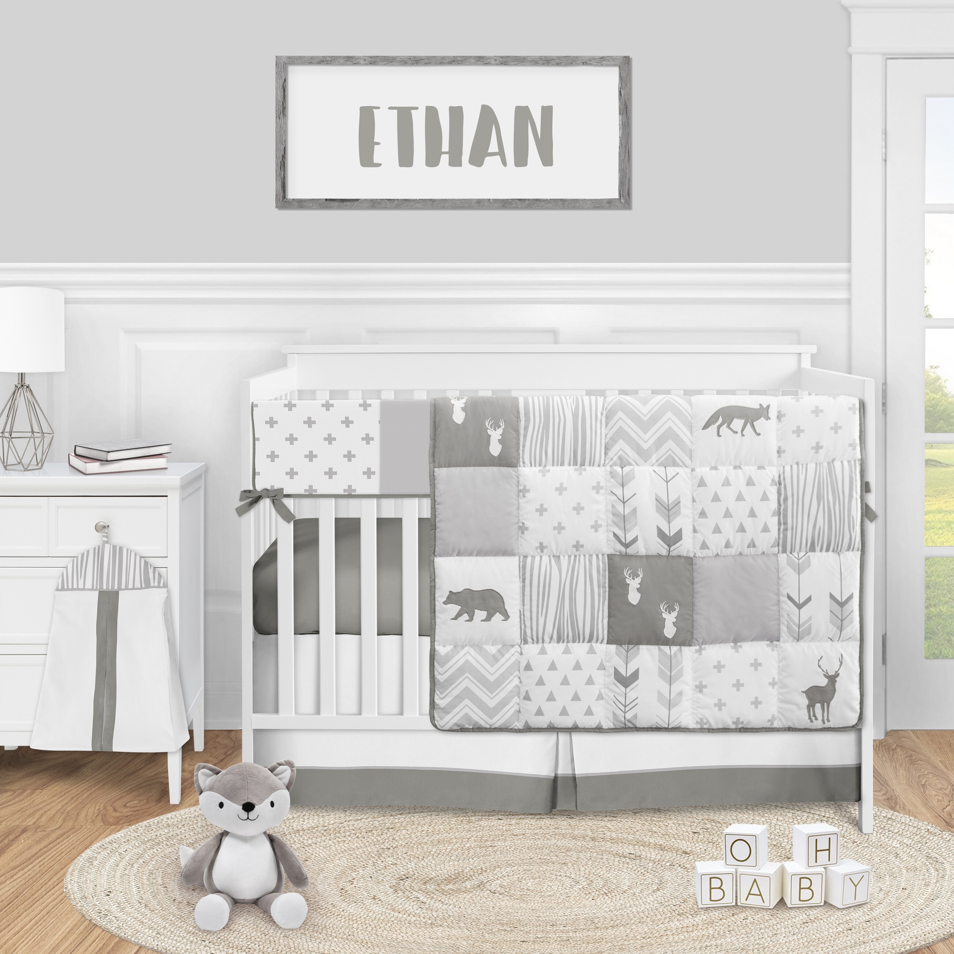grey woodland bedding
