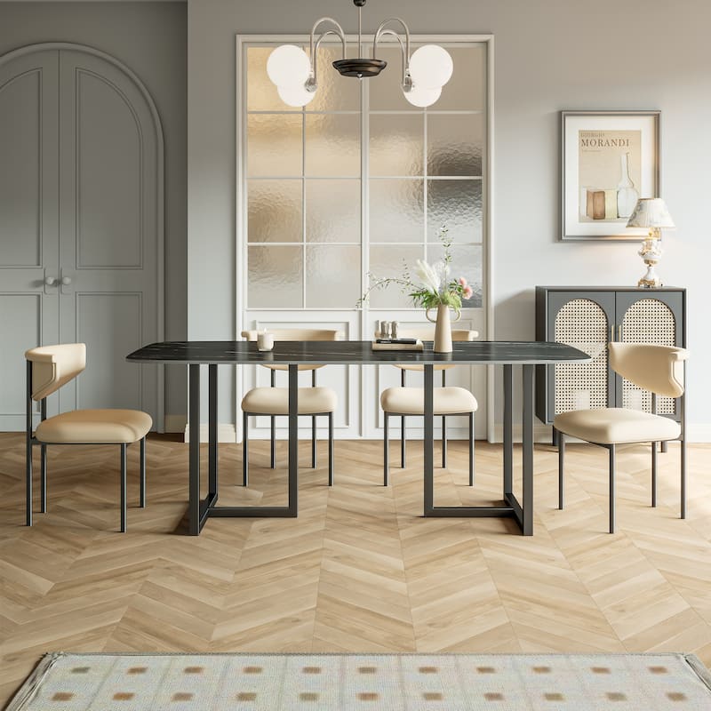 Carbon Steel Dining Table with Stone Surface