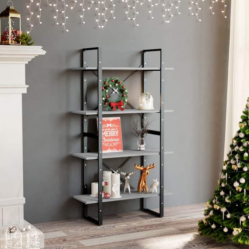 vidaXL 4-Tier Book Cabinet Black 31.5"x11.8"x55.1" Solid Pine Wood