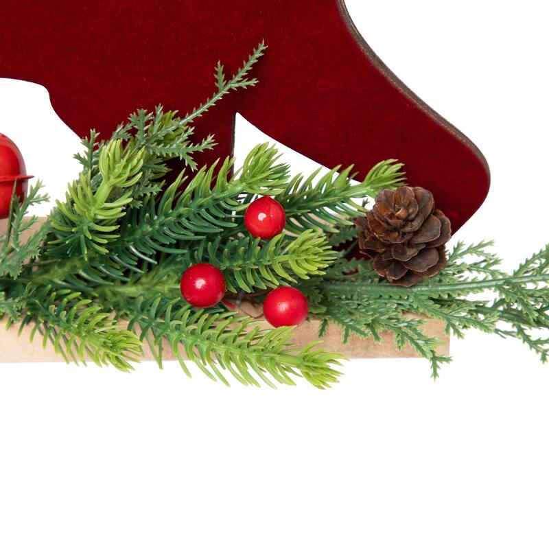 Bear and Jingle Bell Christmas Decoration - 10.25" - Red and Green