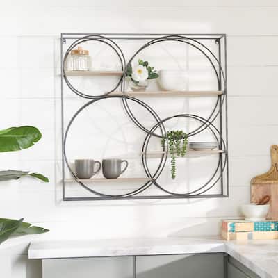 Gray Metal 4 Shelves Wall Shelf