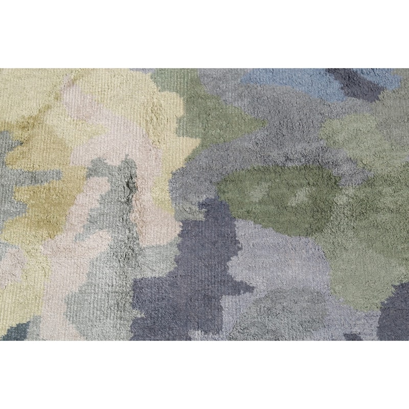 Abstract Indian Area Rug Handmade Contemporary Wool & Silk Carpet - 8'2"x 11'3"