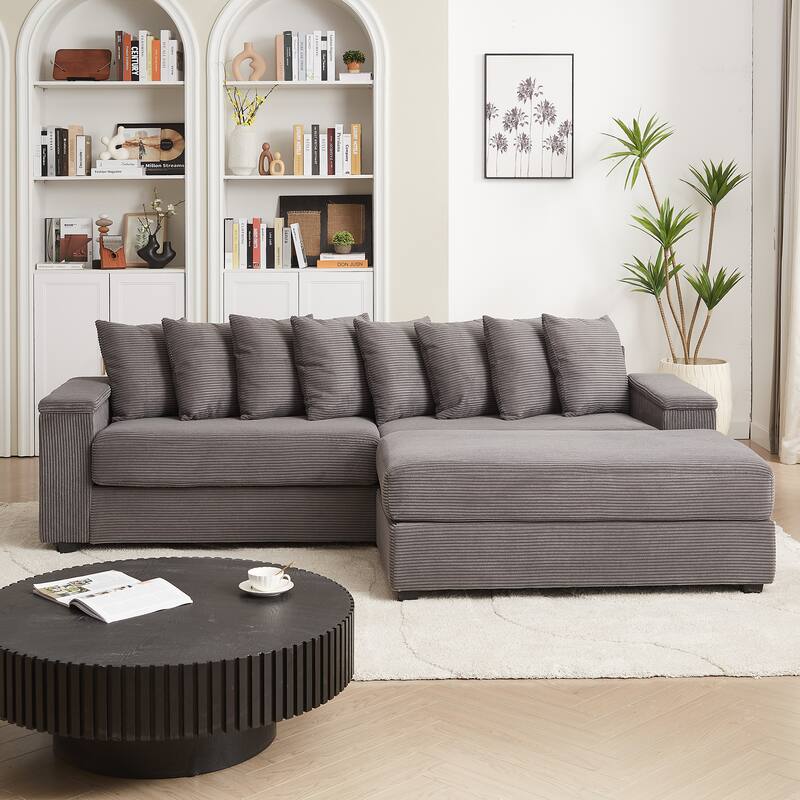 GDFStudio - Peregrine L-Shaped Corduroy Sectional Sofa with Pillows and Armrest Storage