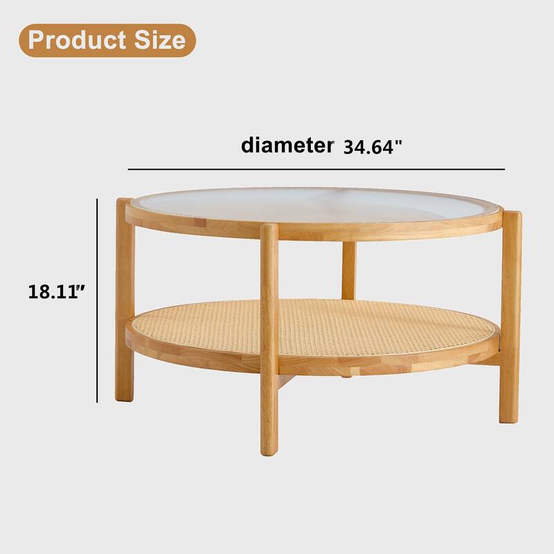 Circular double-layer solid wood tea table