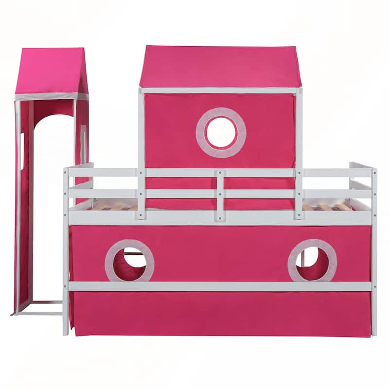 Twin Size Loft Bed with Slide Tent and Tower