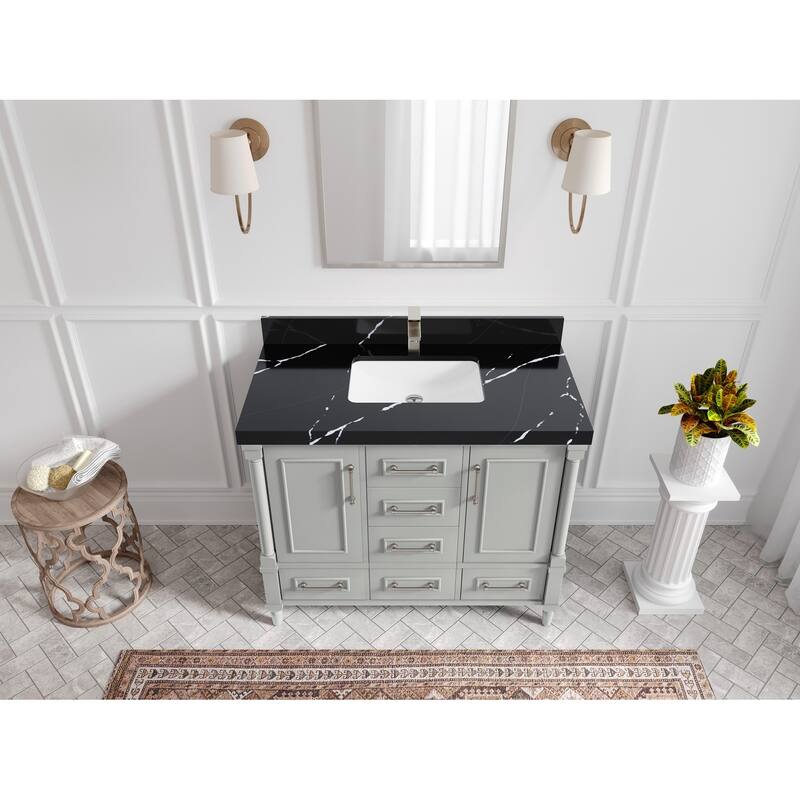 Willow Collections 42 in. W x 22 in. D Aberdeen Single Bowl Sink Bathroom Vanity with Countertop - 2" Calacatta Black - Coventry Grey