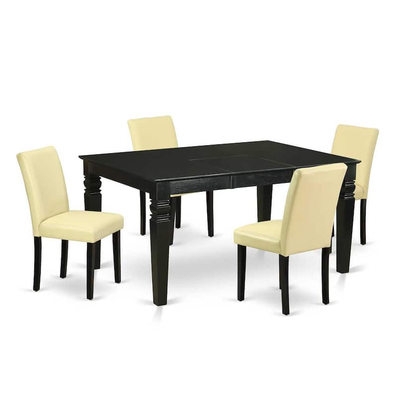 Kitchen Table Set 5pc Rectangle Dining Table w/ Chairs - 42/60 Inch Eggnog PU Leather