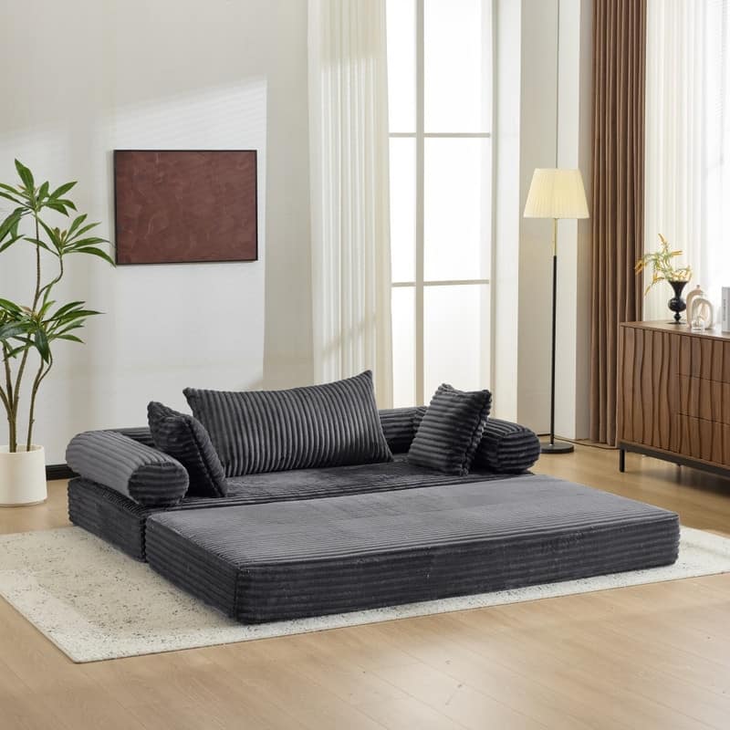 Modern King Size Convertible Sleeper Sofa Stackable Corduroy Sofa Bed