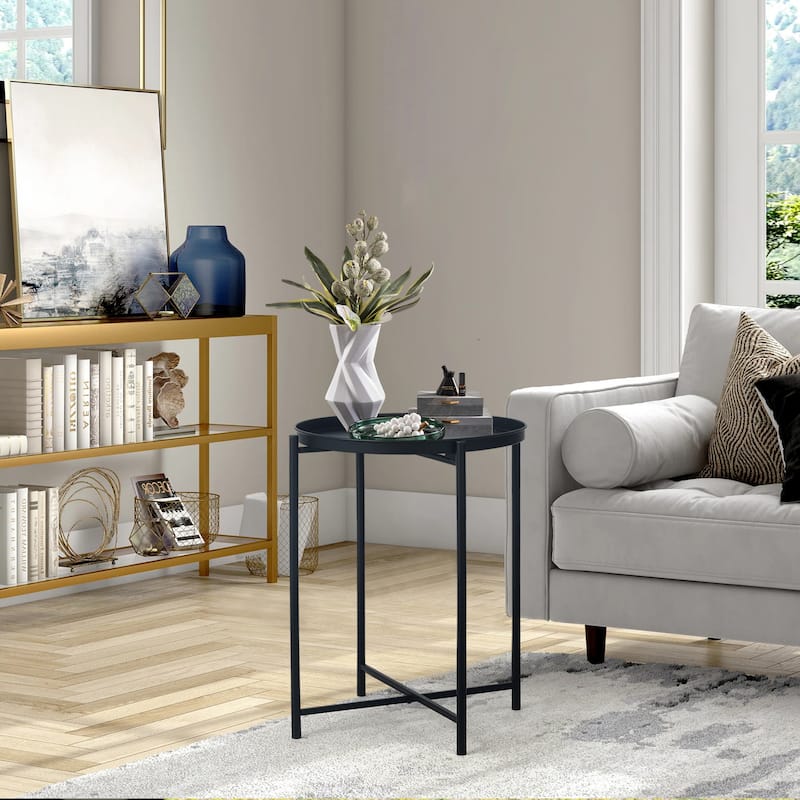 Adeco Gold End Table Metal Waterproof Snack Beside Table Accent Coffee Table - 16.9""(D)x 16.9""(W)x 20.5""(H)