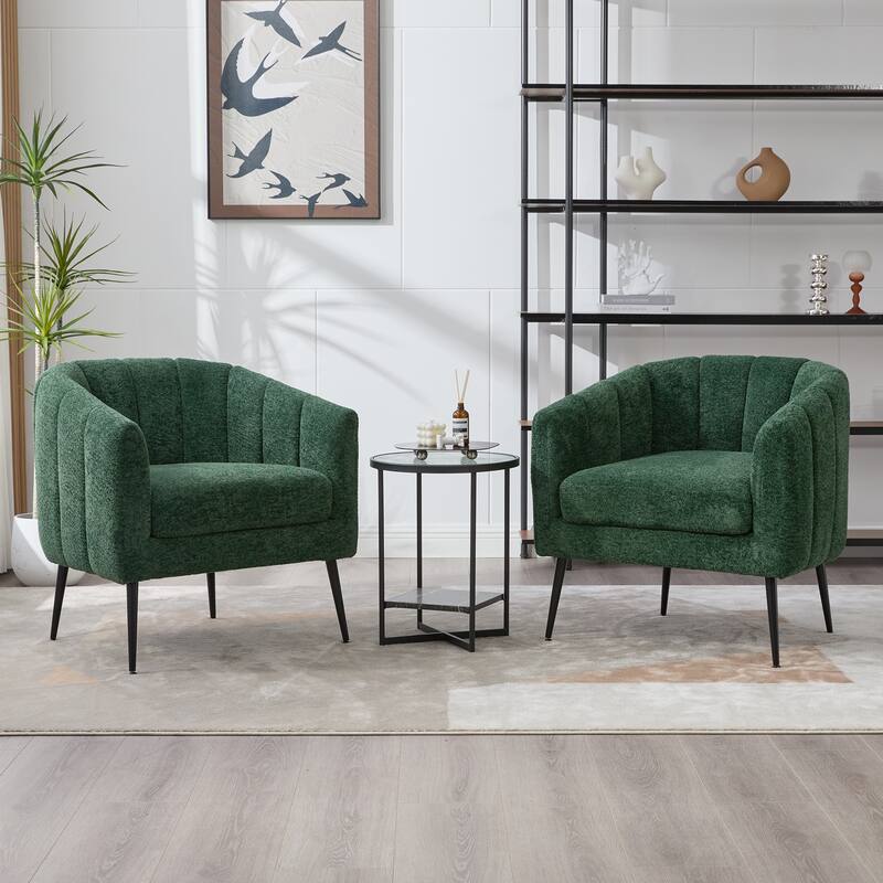 29.9" Modern Upholstered Chenille Vanity Barrel Accent Chair with Metal Legs, Channel Tufted Lounge Chair