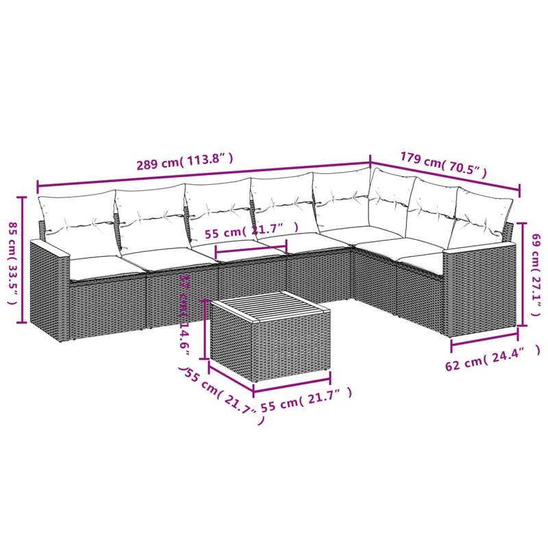 vidaXL Garden Sofa Set Black - 24.4 x 24.4 x 27.2