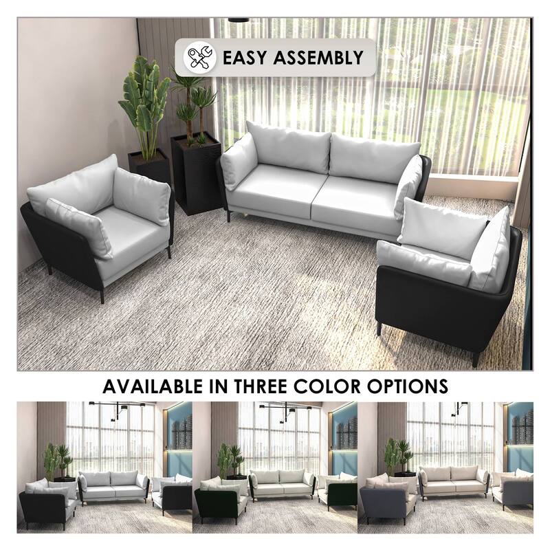 3-Piece Sofa Set Upholstered PU Leather with Metal Legs Removable Cushions for Modern Home Luxify Series by LeisureMod