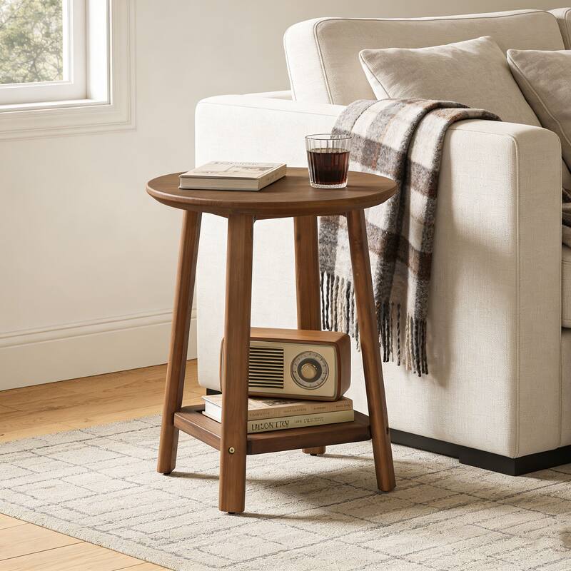 Round End Table with Storage Shelf