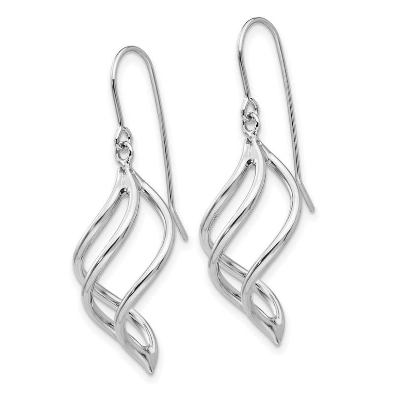 Curata 14k White Gold Polished Shepherd hook Swirl Dangle Earrings (13mm x 39mm)