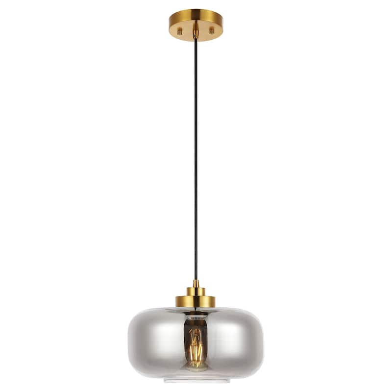 SAFAVIEH Lighting Airina Glass Shade Pendant - 11 In. W x 11 In. D x 25477 In. H - Smoke Grey/Brass - 11Wx11Dx69H