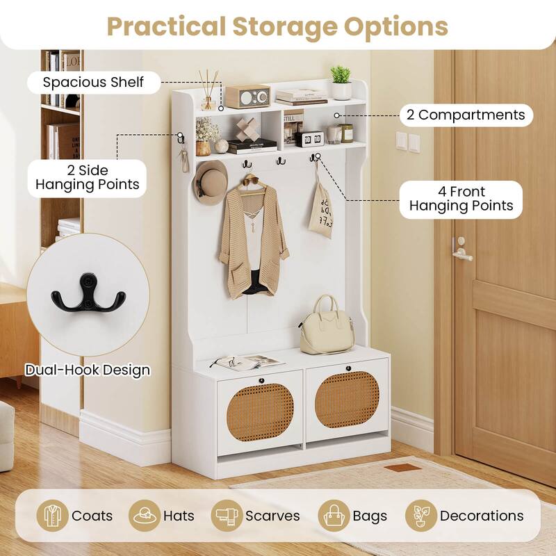 Costway 4-In-1 Hall Tree Entryway Bench with Coat Rack & Flip Drawers - See Details