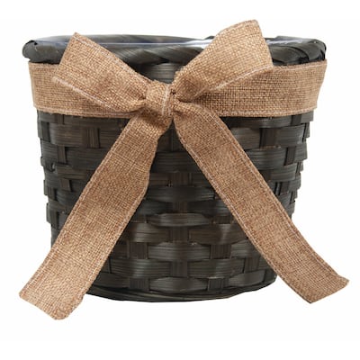 Woven Brown Wicker With Jute Ribbon Basket