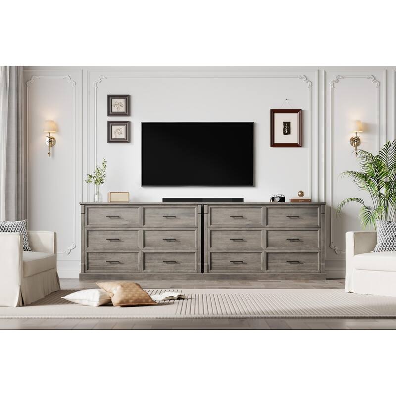 6 Drawer Dresser, Farmhouse Large Chest with Metal Handles, Rustic Wood Storage Cabinet for Bedroom