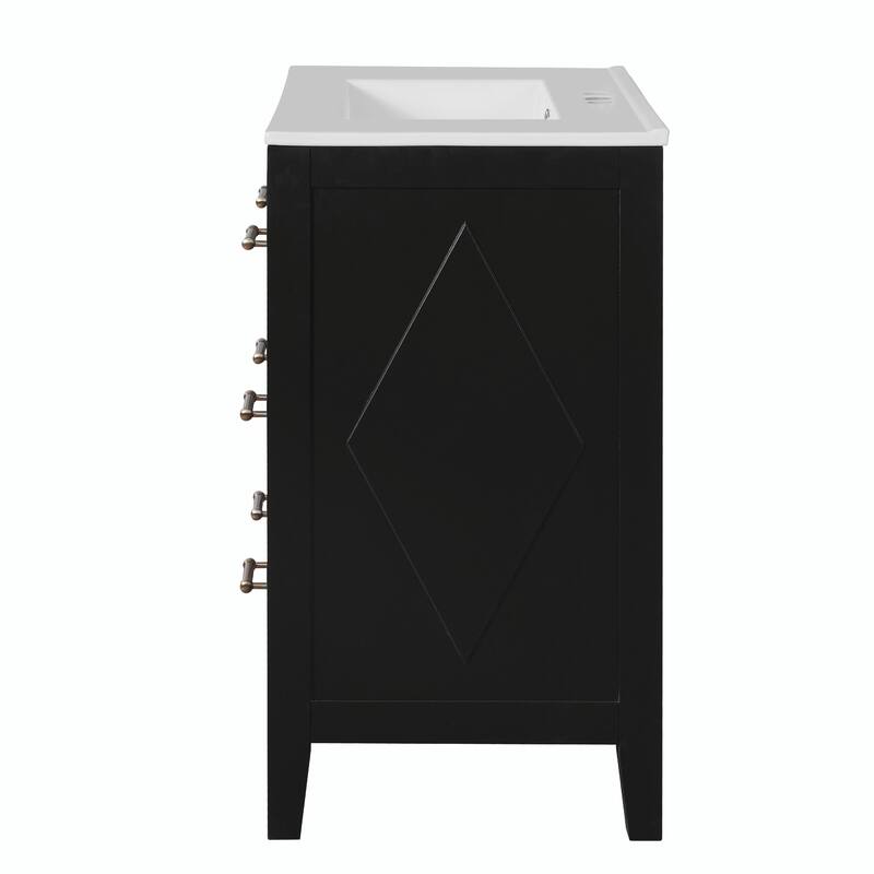 30'' Free Standing Bathroom Vanity Set with Ceramic Sink, 3 Drawers & Solid Wood Frame