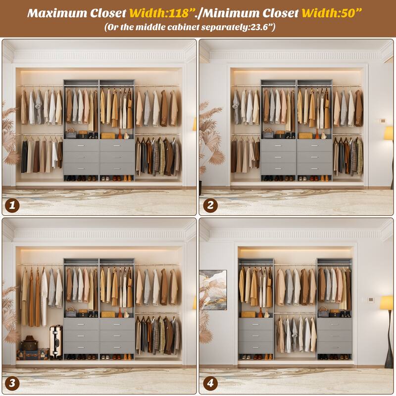 Cimly Set of 2 Closet Organizer System with Adjustable Hanging Rods and Drawers