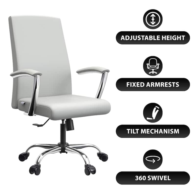 Evander Ergonomic Leather Office Desk Chair with Aluminum Frame, Foam Cushion, Fixed Armrests, 360° Swivel & Quick Assembly