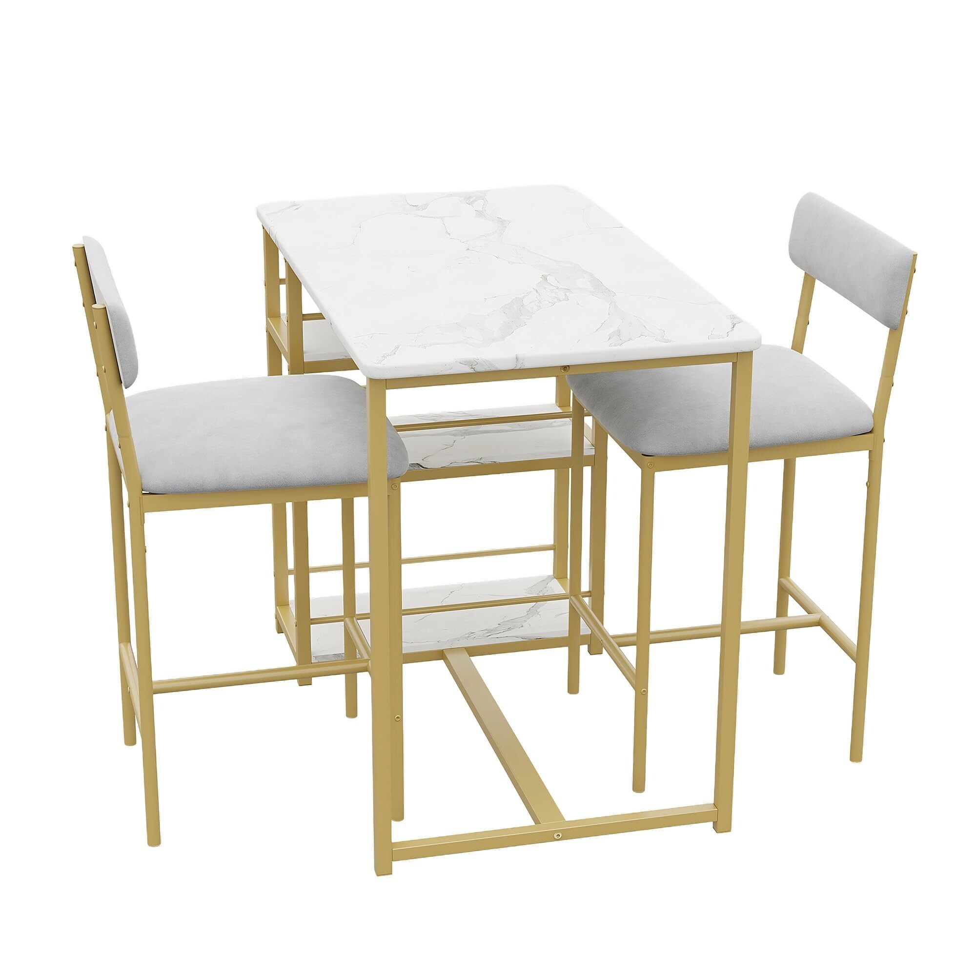 Dining Table Set for 2, Bar Table and Chairs Set with 3 Storage Shelves - 36x19.6x36in