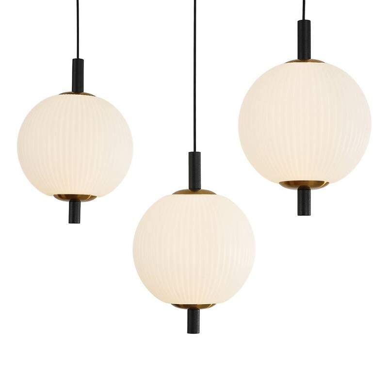 Modern 5-Light Kitchen Island Pendant with Ribbed Acrylic Globe Shade - Matte Black