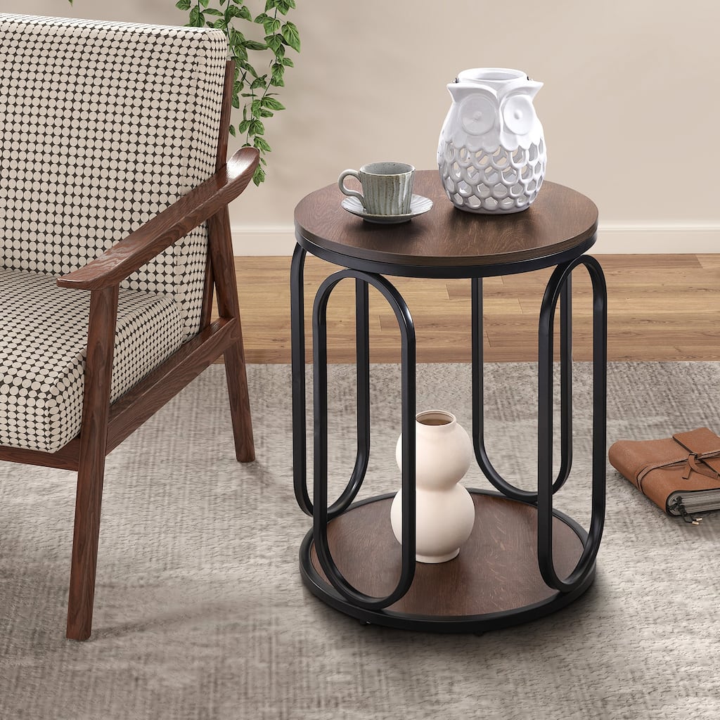 2-Tier Round Side Table, Accent End Table Nightstand - 19.7"Dia Top x 24.4"H