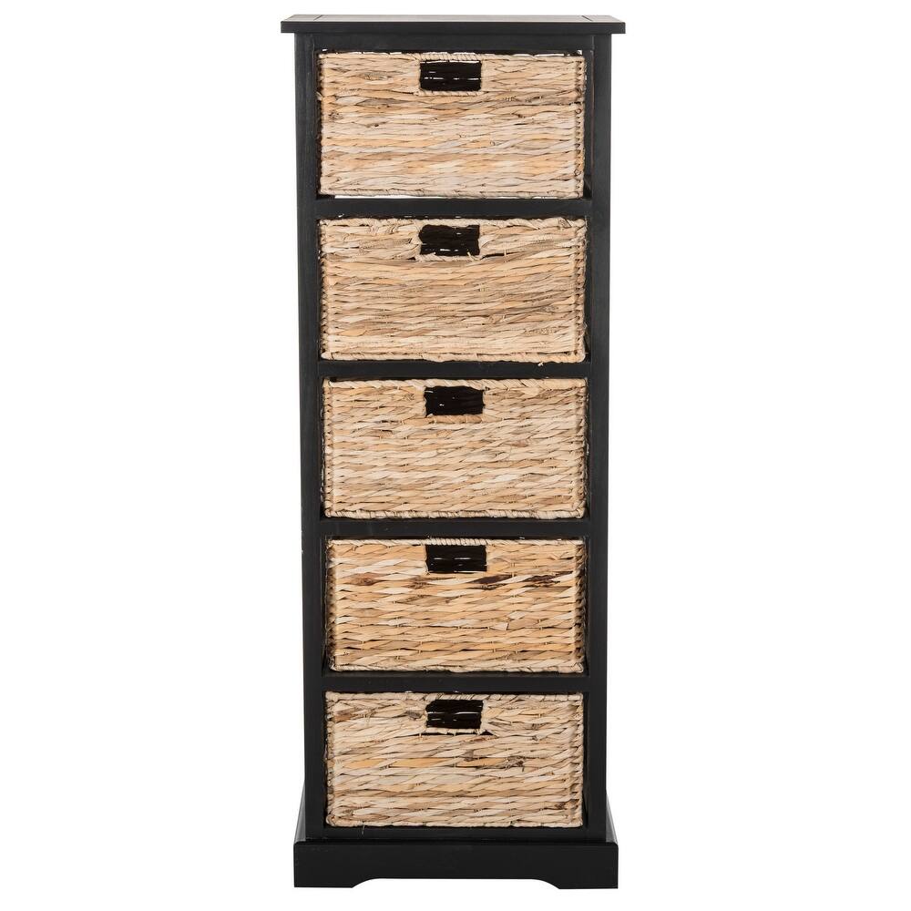 SAFAVIEH Faith Distressed Black 5-Drawer Wicker Basket Storage Tower - 17.3" x 13.4" x 46.1" - 17"W x 13"D x 46"H