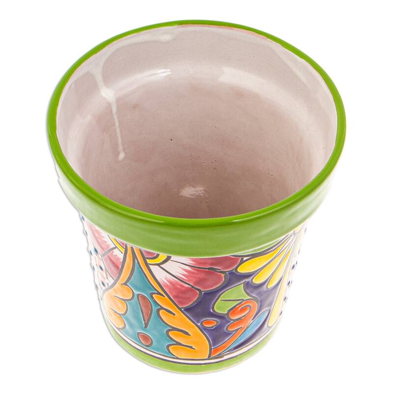 Novica Handmade Kiwi Elysium Ceramic Flower Pot