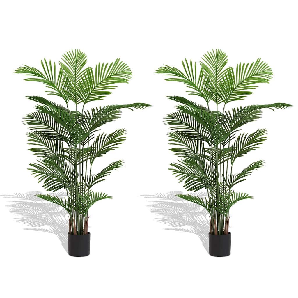 6FT Artificial Palm Tree Set of 2, Fake Tropical Palm Tree in Pot, Faux Dypsis Lutescens Plant with Realistic Leaves - Green