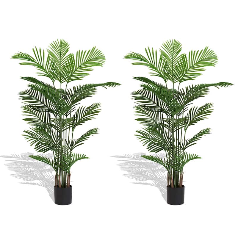 GDFStudio - Thalassa Artificial Areca Palm 5.9FT Tall Faux Tropical Tree in Pot（Set of 2） - Green