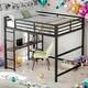 preview thumbnail 2 of 14, Full Size Metal Loft Bed with Built-in Desk and Storage Shelves, Black