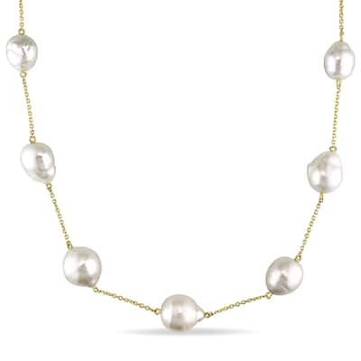 Miadora 12mm South Sea Pearl Tin Cup Necklace on 14k Yellow Gold Cable Link Chain