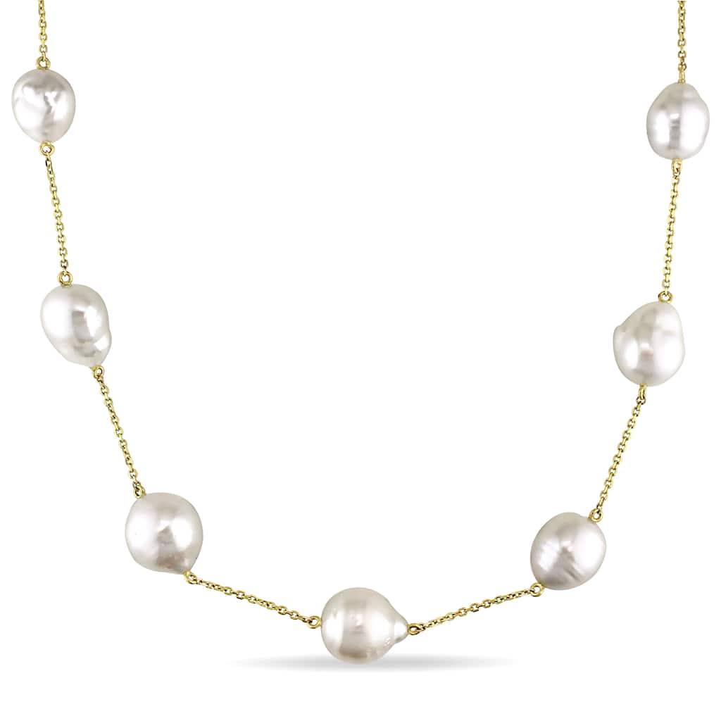 Miadora 12mm South Sea Pearl Tin Cup Necklace on 14k Yellow Gold Cable Link Chain