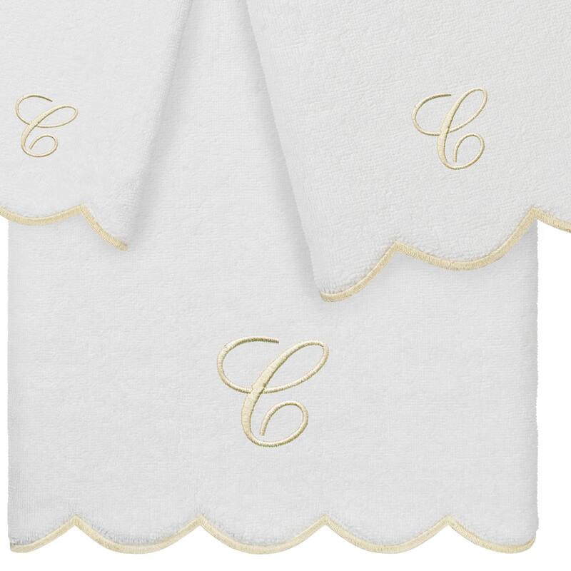 Authentic Hotel and Spa 100% Turkish Cotton Beige ADORNIA Scallop Personalized 3 Piece Towel Set - 3 Piece Set
