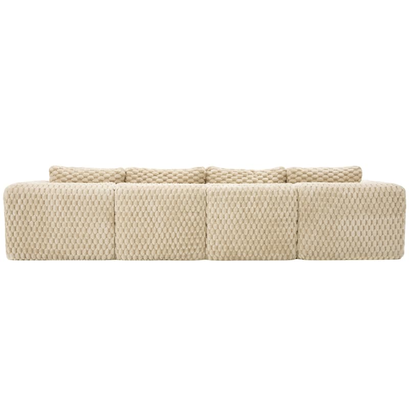 Modular Sectional Sofa with Bubble Velvet Upholstery, 2 Movable Ottomans and 4 Throw Pillows for Living Room