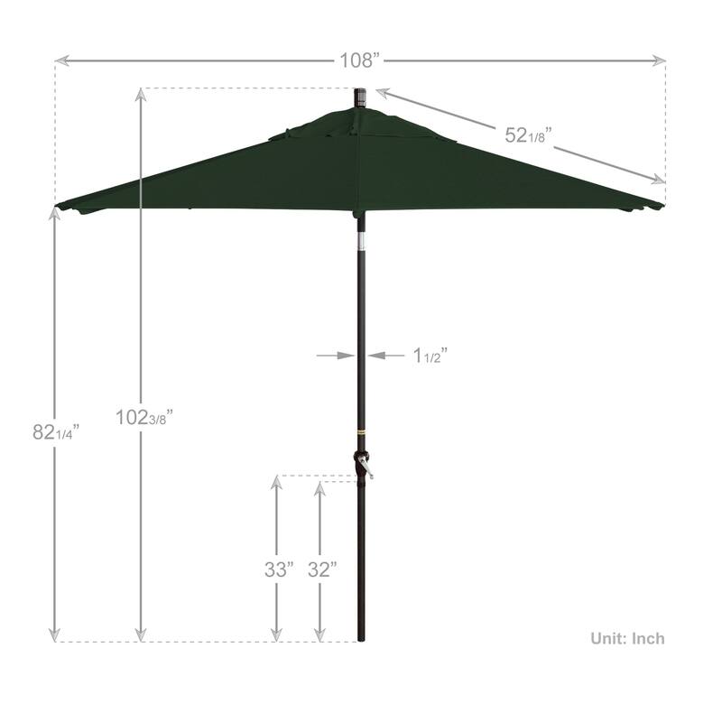 California Umbrella 9' Sunset Series Patio Umbrella Bronze Aluminum Frame and Ribs, Crank Lift Auto Tilt, Sunbrella Cilantro