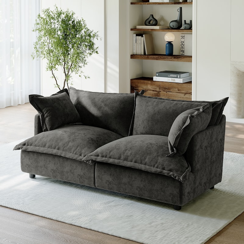 80"W Upholstered Chenille Comfy Cloud Couch Modular Sectional Sofa - Dark Grey