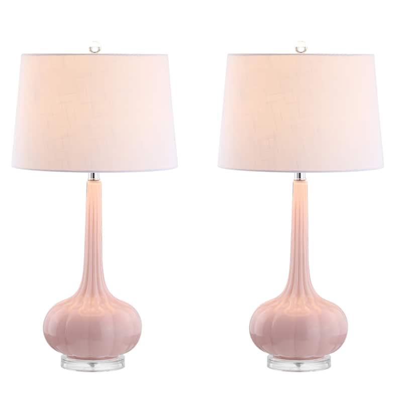 Diamante 28.5" Glass Teardrop LED Table Lamp, Pink (Set of 2) by JONATHAN Y