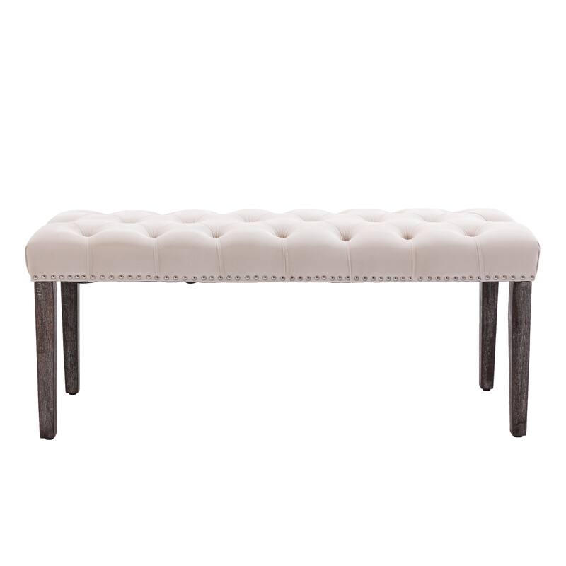 Piano Bench Beige Ottoman Leisure Bench with Wood Legs, Simple Window Bench Accent Bench Corridor Bench