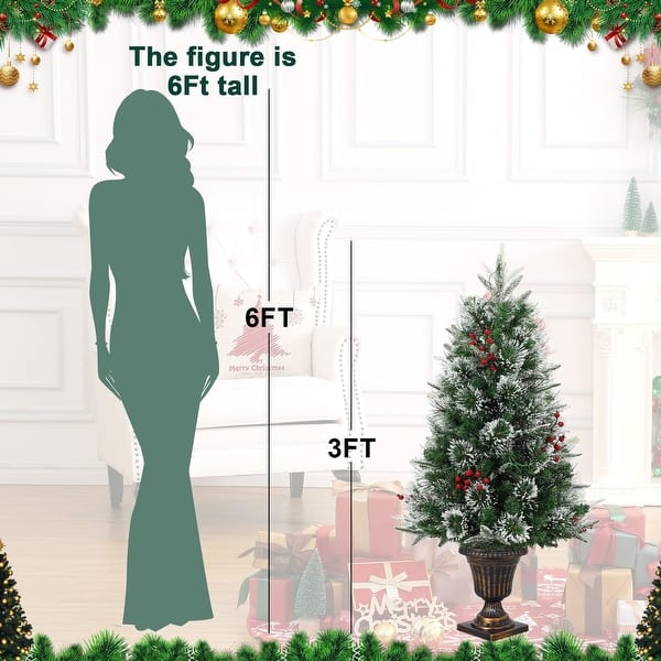 3ft Pre-Lit Artificial Mini Christmas Tree with Multicolor Led Lights & Potted Base, Battery Operated Snow Flocked Tree - 3 Foot