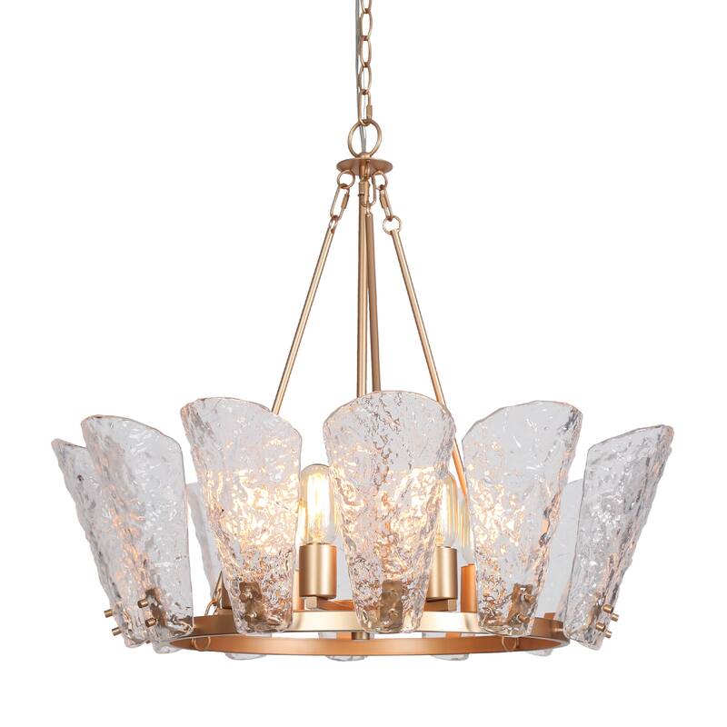 Fenro Modern Gold 6-Light Chandelier Textured Glass Light for Dining Room Bedroom - Brass Gold - D 27" x H 23.5"