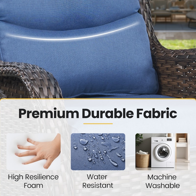 Swivel Patio Wicker Chairs Set of 2- Blue cushion - Brown