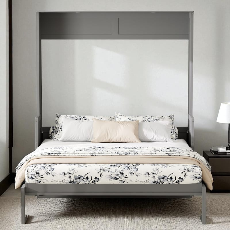 Queen Murphy Wall Bed with Desk, LED Lights & USB, Dual-Piston Lift, 600 lb Capacity, 6-8 in Mattress, No Box Spring - Grey - Queen