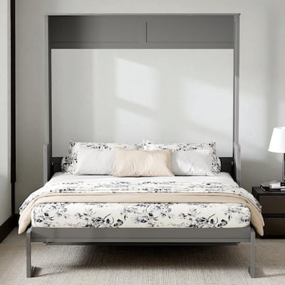 Queen Murphy Wall Bed with Desk, LED Lights & USB, Dual-Piston Lift, 600 lb Capacity, 6-8 in Mattress, No Box Spring